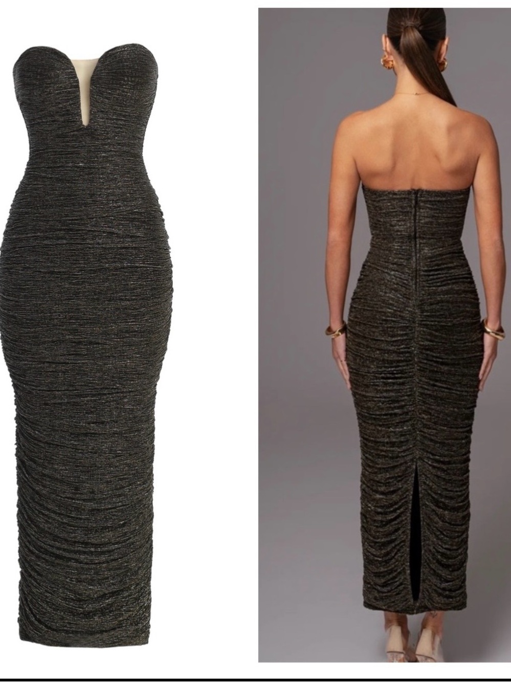 JLUXLABEL BLACK/GOLD METALLIC MESH MAXI DRESS - Size:LARGE - Picture 2 of 6